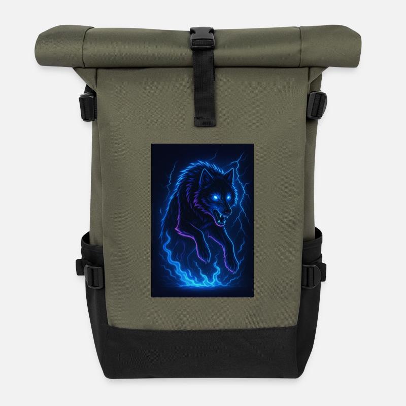 Neonwolf in Donner-Dunkelheit - Rolltop Rucksack - Olive/Schwarz