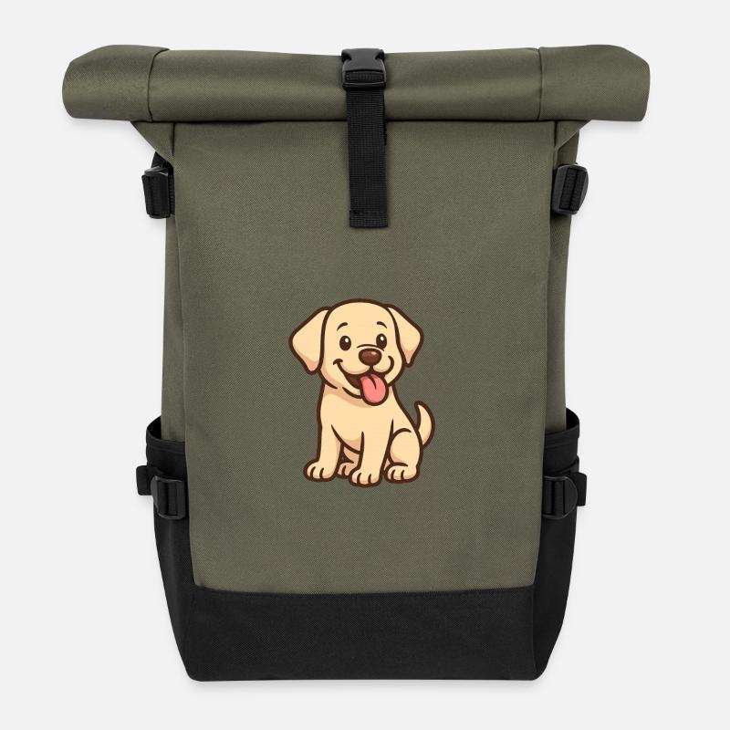 Chiot animé mignon - Sac à dos roll top - olive/noir