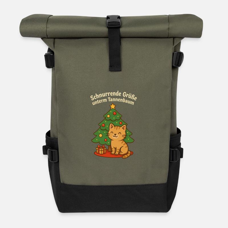 Ronronnements sous le sapin de Noël – chat - Sac à dos roll top - olive/noir