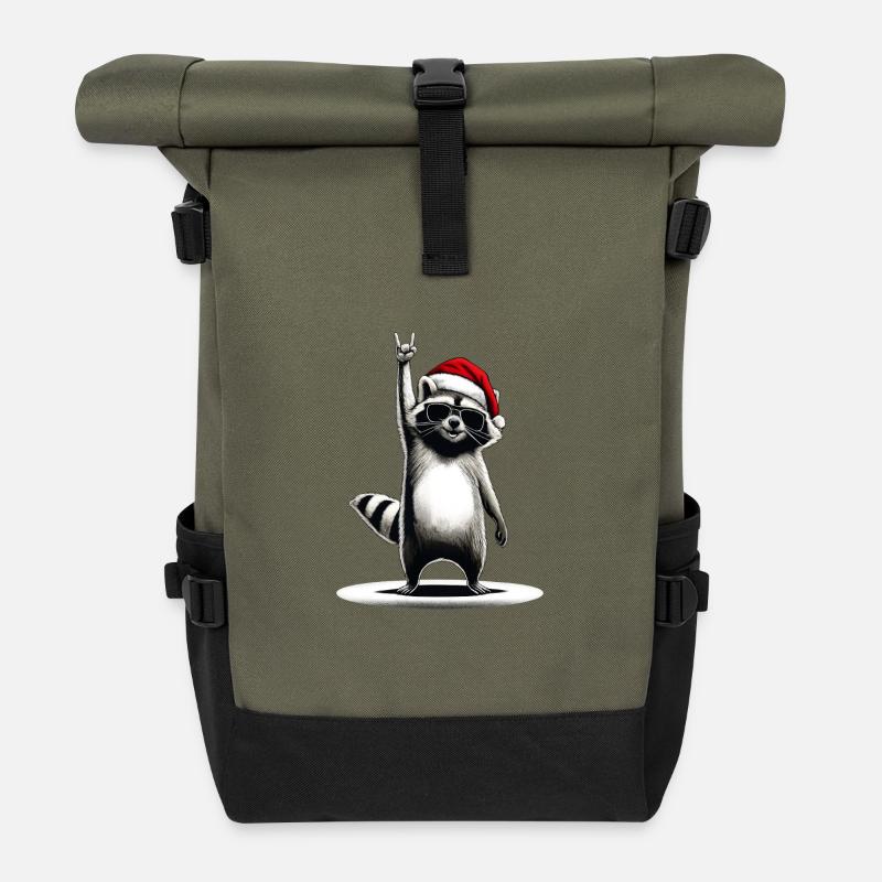 Weihnachtswaschbär - Rolltop Rucksack - Olive/Schwarz