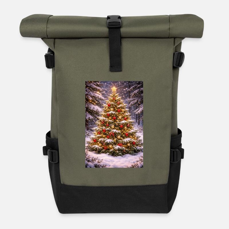 Winterzauber Baumdeko - Rolltop Rucksack - Olive/Schwarz