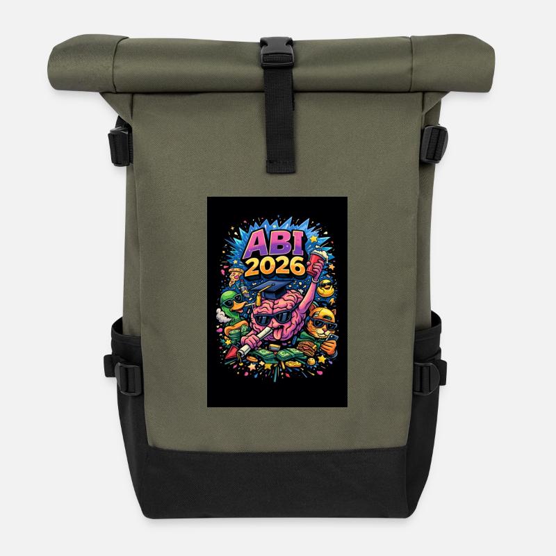 Abi 2026 Comic  - Rolltop Rucksack - Olive/Schwarz