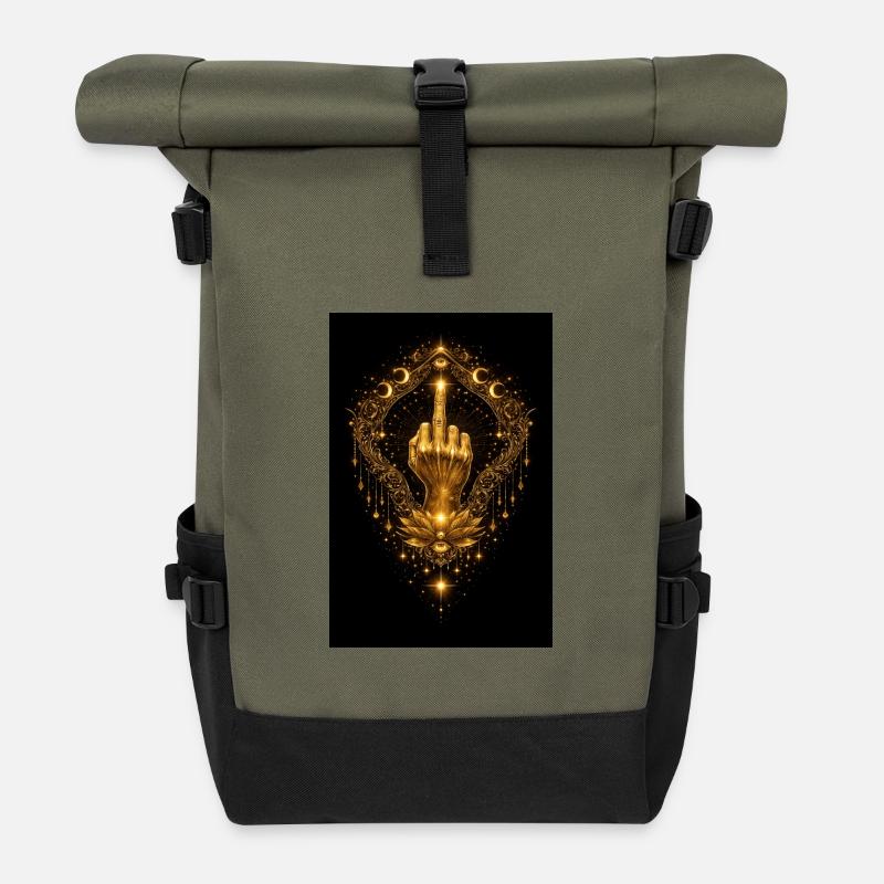 Golden Middle Finger - Golden Defiance - Roll Top Backpack - olive/black