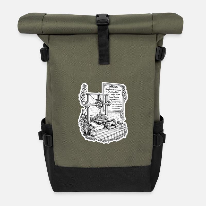 Spaghetti-3D-Drucker - Rolltop Rucksack - Olive/Schwarz