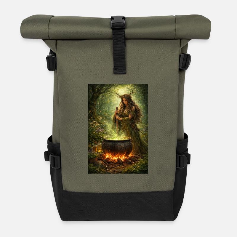 Femme druide - Sac à dos roll top - olive/noir