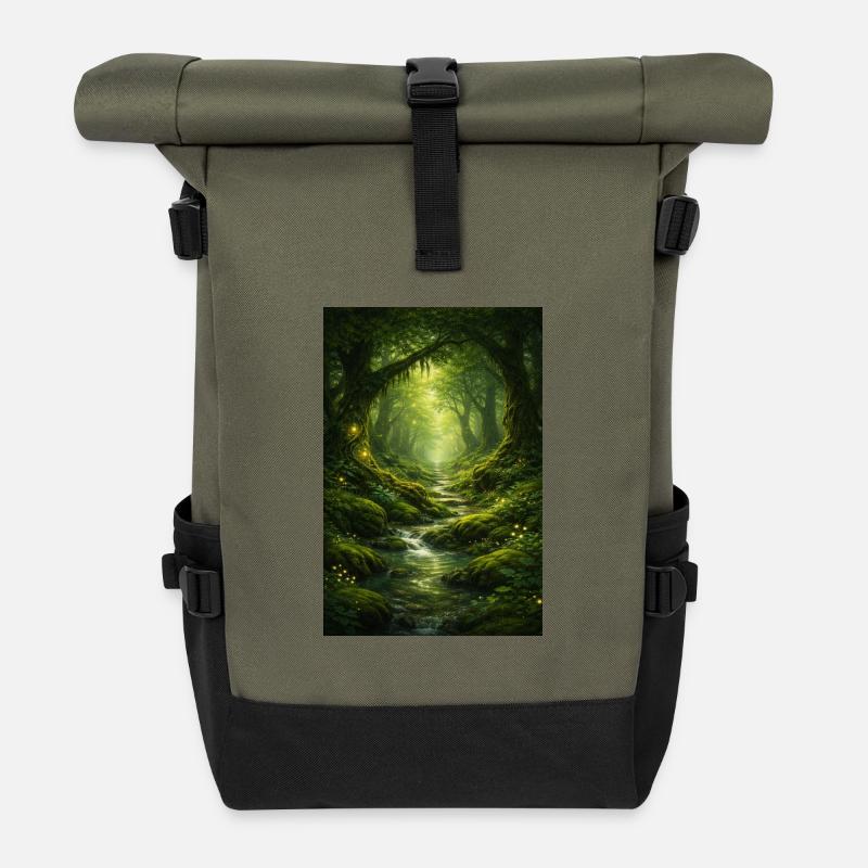 Forêt mystique - Sac à dos roll top - olive/noir