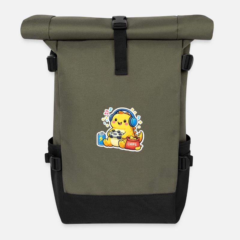Gaming Dino - Roll Top Backpack - olive/black