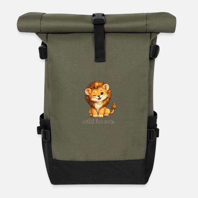 L’enfant lion sauvage et mignon - Sac à dos roll top - olive/noir