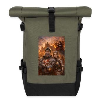 Ritterpaar und Feuergestalt - Rolltop Rucksack - Olive/Schwarz - Vorne