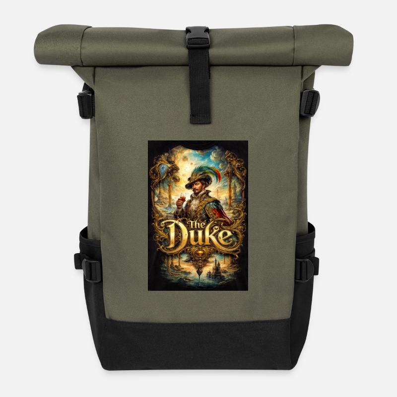 Das Herzogsbarockporträt mit Glas - Rolltop Rucksack - Olive/Schwarz