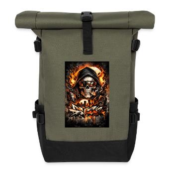 Crâne urbain avec une silhouette en flammes - Sac à dos roll top - olive/noir - Devant
