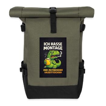Ich hasse Montage – Zeitreisende Urzeiteichen - Rolltop Rucksack - Olive/Schwarz - Vorne
