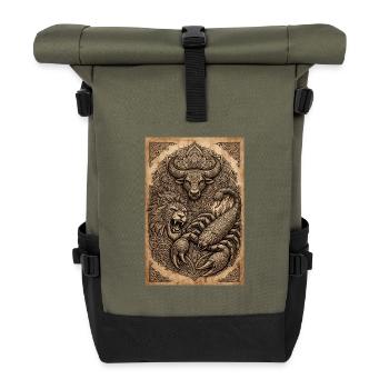 Animal Mandala : Lion Bison Serpent - Sac à dos roll top - olive/noir - Devant