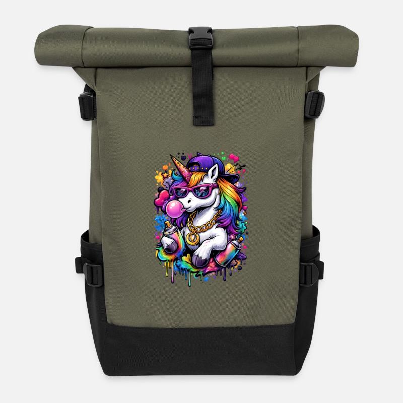 Licorne Pop Art - Sac à dos roll top - olive/noir