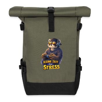 Keine Zeit für Stress – Gamer Waschbär - Rolltop Rucksack - Olive/Schwarz - Vorne