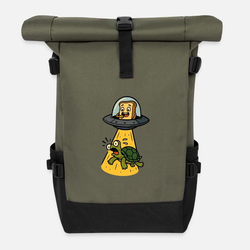 Toast to UFOs: Turtle Abduction - Roll Top Backpack - olive/black