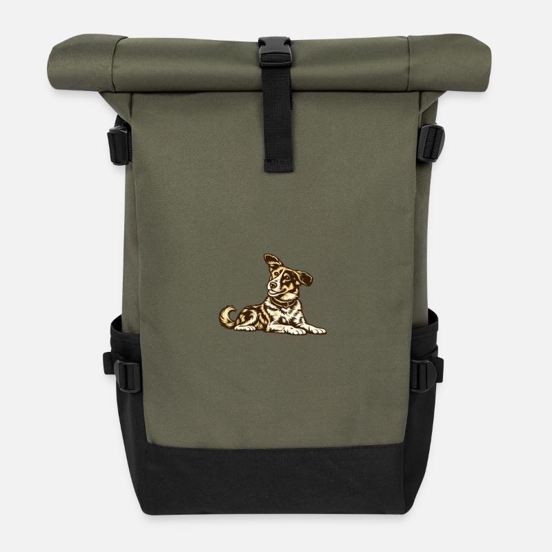 Caramel Dog allongé - Sac à dos roll top - olive/noir
