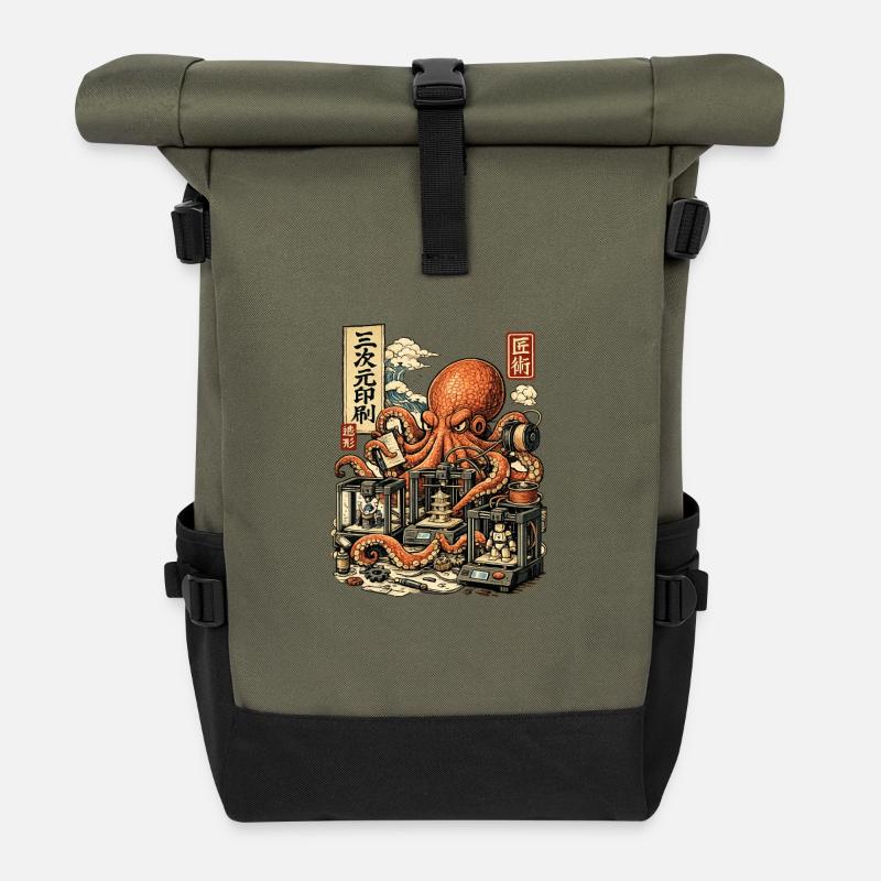 Oktopus-Meister des 3D-Drucks - Rolltop Rucksack - Olive/Schwarz