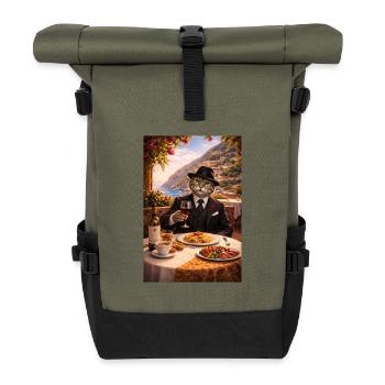 Chat en costume Dolce Vita avec des pâtes - Sac à dos roll top - olive/noir - Devant