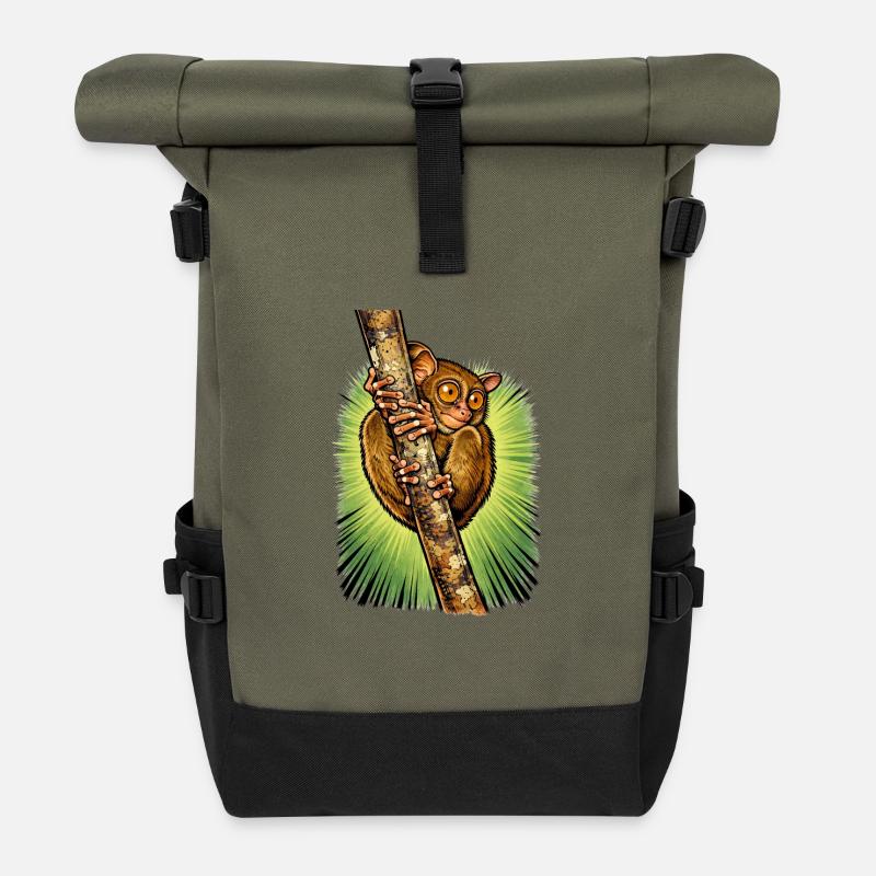 Affe am Ast geklammert - Rolltop Rucksack - Olive/Schwarz