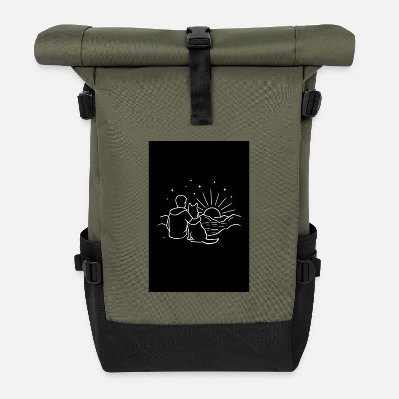 Sonnenaufgang mit Hund - Rolltop Rucksack - Olive/Schwarz