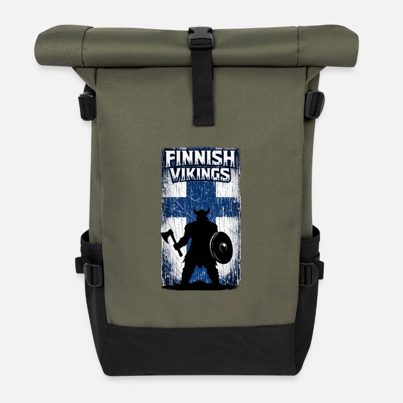 Finnische Wikinger – Flagge des Wikingerkriegers Finnlands - Rolltop Rucksack - Olive/Schwarz