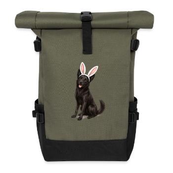 Chien noir aux oreilles de lapin - Sac à dos roll top - olive/noir - Devant