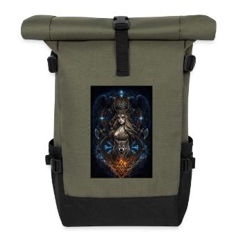 Viking Freya Hugin & Munin Wolf Runes - Roll Top Backpack - olive/black - Front