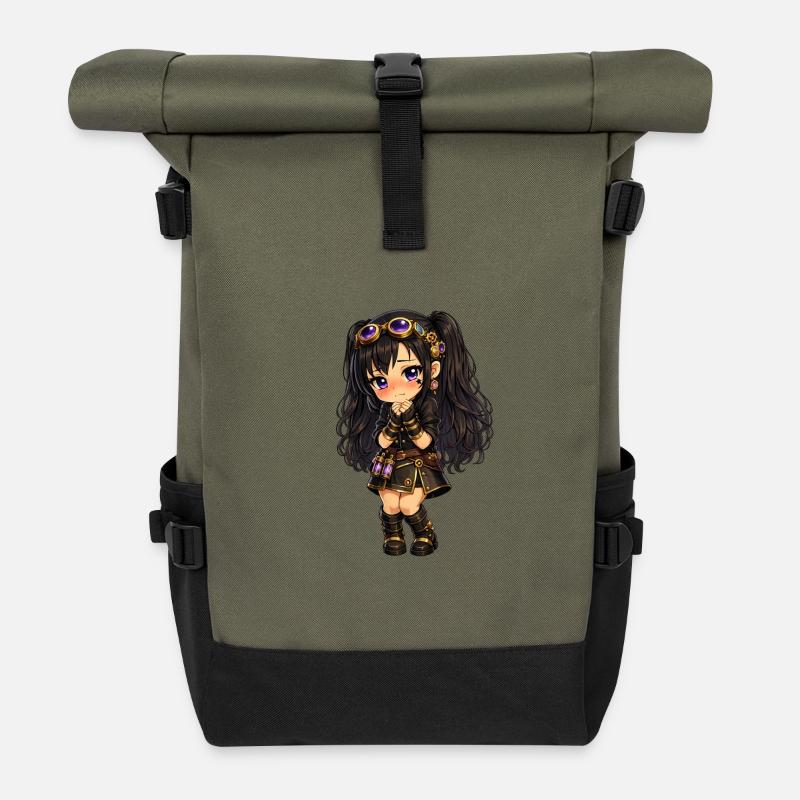 Steampunk chibi Luna mit Lila Glanz - Rolltop Rucksack - Olive/Schwarz