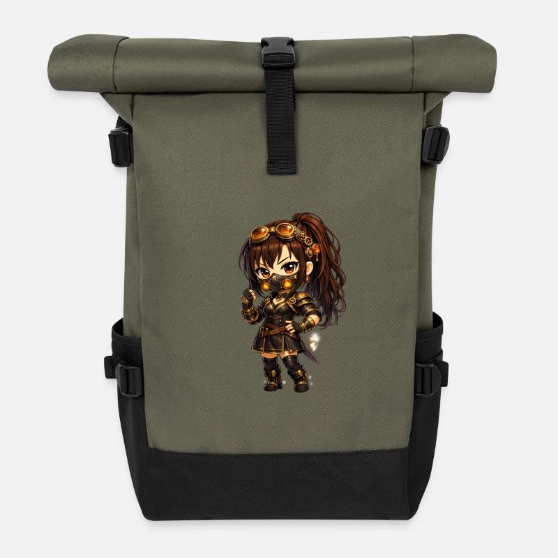 Zuna Steampunk Ninja Kämpferin  - Rolltop Rucksack - Olive/Schwarz
