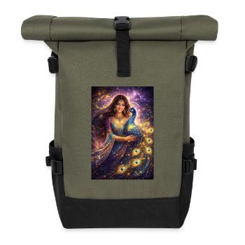 Mystische Indische Frau mit Pfau - Rolltop Rucksack - Olive/Schwarz - Vorne