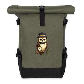 Owls Gentleman with Watch and Hat - Roll Top Backpack - olive/black - Front