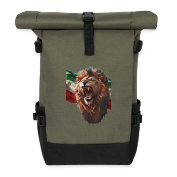 Roaring lion and Iranian flag - Roll Top Backpack - olive/black - Front