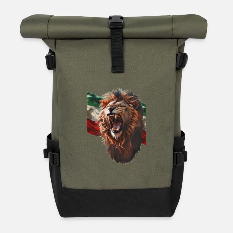 Lion rugissant et drapeau iranien - Sac à dos roll top - olive/noir