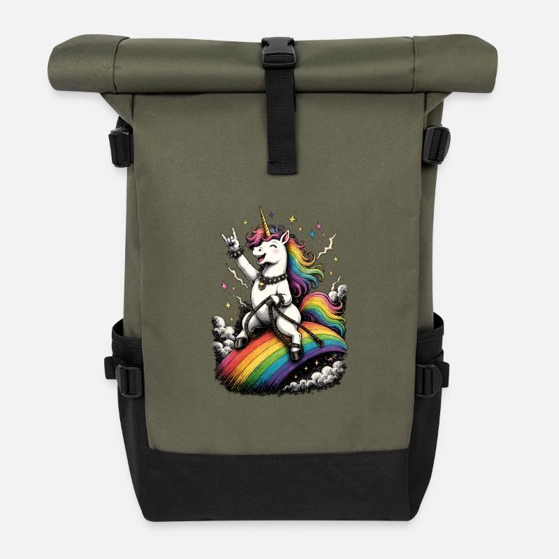 Licorne sur la scène arc-en-ciel - Sac à dos roll top - olive/noir