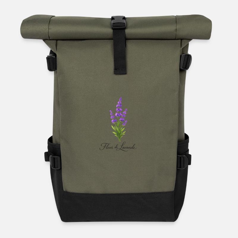 Poetic Lavender Flower – Elegant Illustration - Roll Top Backpack - olive/black
