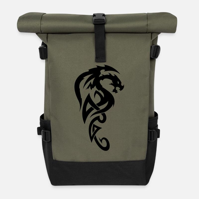 tribal dragon - Rolltop Rucksack - Olive/Schwarz