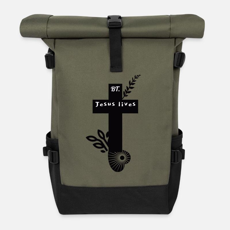 BT. - Jesus lives - Rolltop Rucksack - Olive/Schwarz
