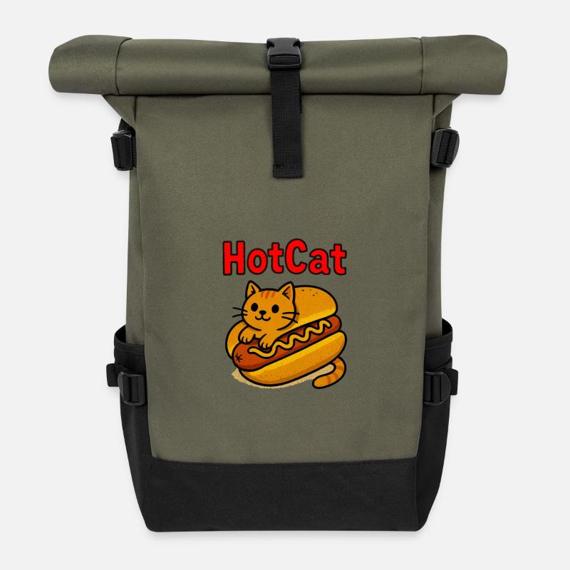 Beheizte Katze Hot Dog Illustration - Rolltop Rucksack - Olive/Schwarz