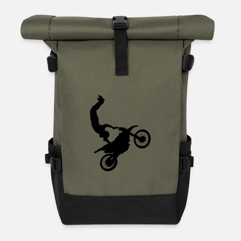 Motocross-Stuntfahrer - Rolltop Rucksack - Olive/Schwarz