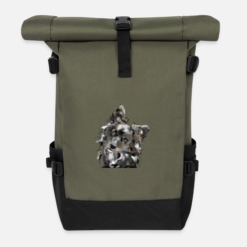 Australian Shepherd - Rolltop Rucksack - Olive/Schwarz
