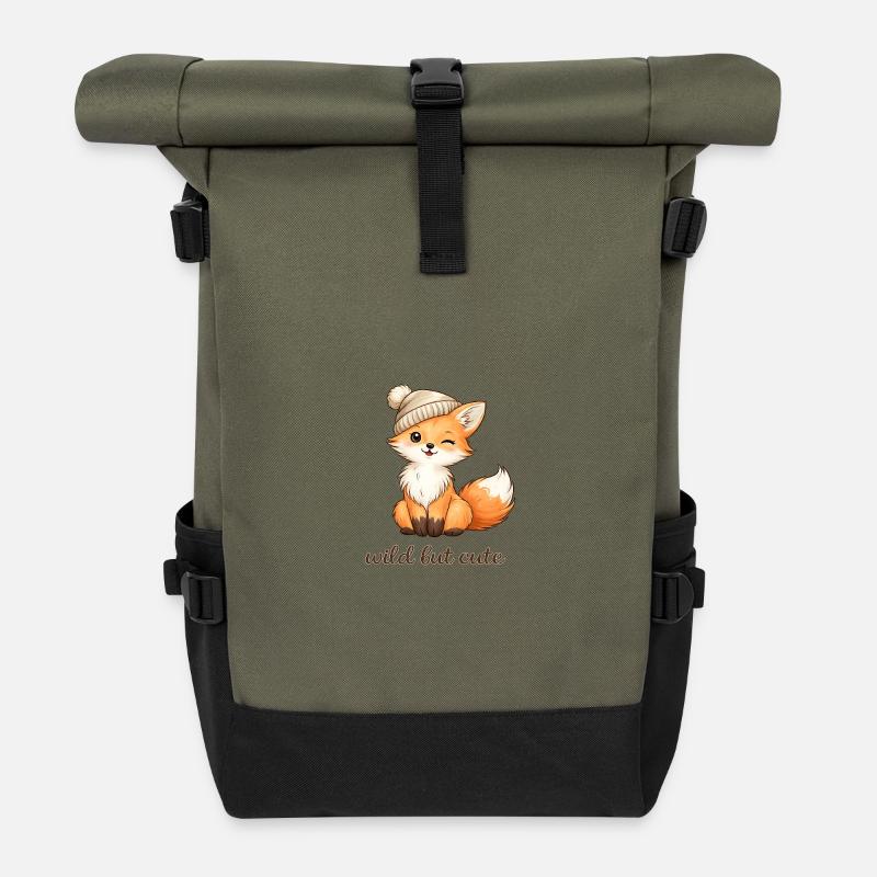Kuscheliger Fuchs mit Mütze - Rolltop Rucksack - Olive/Schwarz
