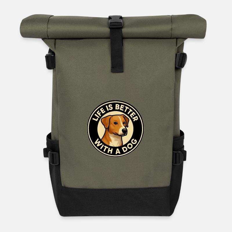 Life is better with - Rolltop Rucksack - Olive/Schwarz