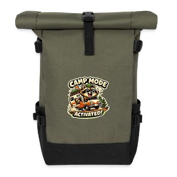 wohnwagen camping camper reisen camping leben - Rolltop Rucksack - Olive/Schwarz - Vorne