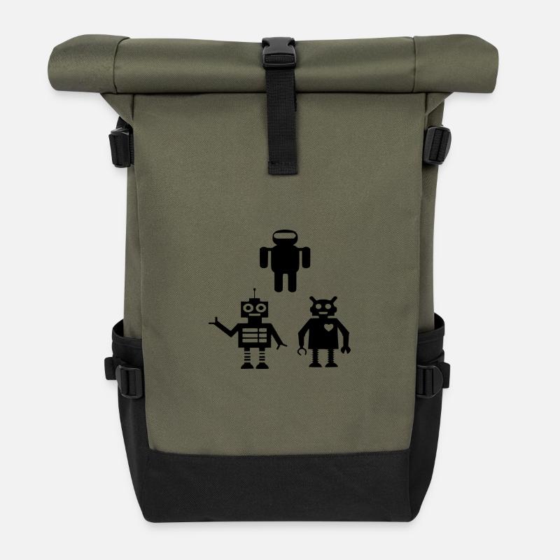 Roboter Android - Rolltop Rucksack - Olive/Schwarz