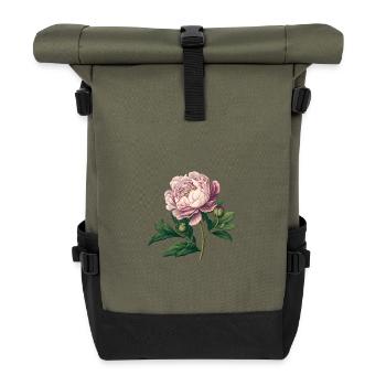 Traditionelle Pfingstrose - Vintage Rosa Aquarel - Rolltop Rucksack - Olive/Schwarz - Vorne