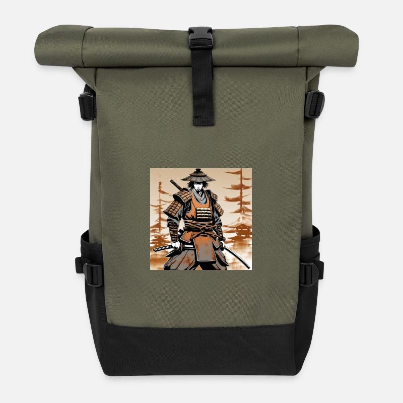 Samurai im Ocker-Rüstungsstil - Rolltop Rucksack - Olive/Schwarz