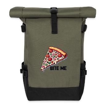 Bite me Pizza - Rolltop Rucksack - Olive/Schwarz - Vorne