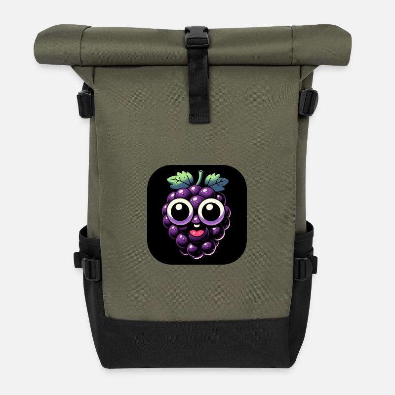 Traube lila mit Augen und Mund im Comic Stil - Rolltop Rucksack - Olive/Schwarz