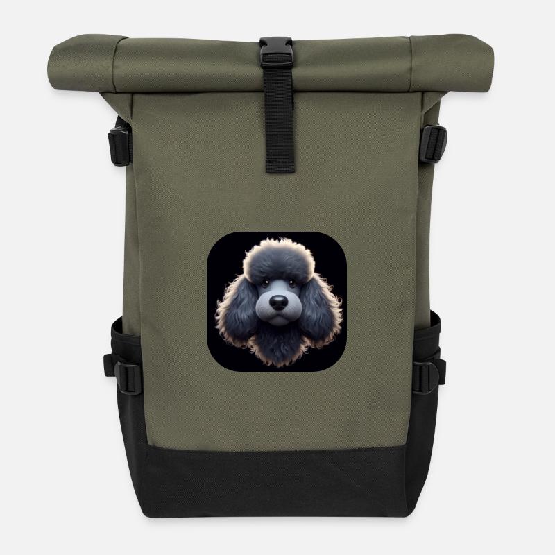 Pudel im Animationsstil - Rolltop Rucksack - Olive/Schwarz